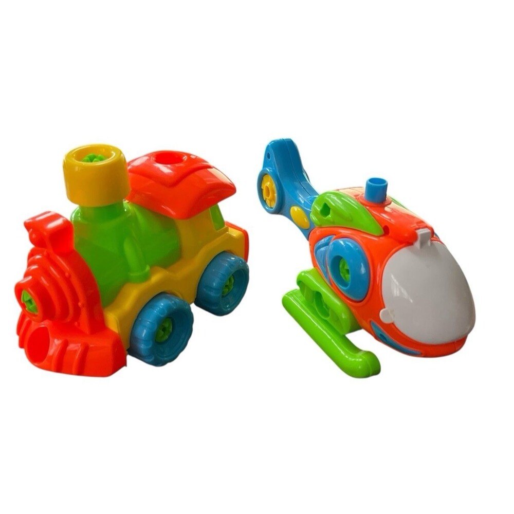 Agglo Corporation Helicopter and Train Toy Vehicles Assemble Yourself
